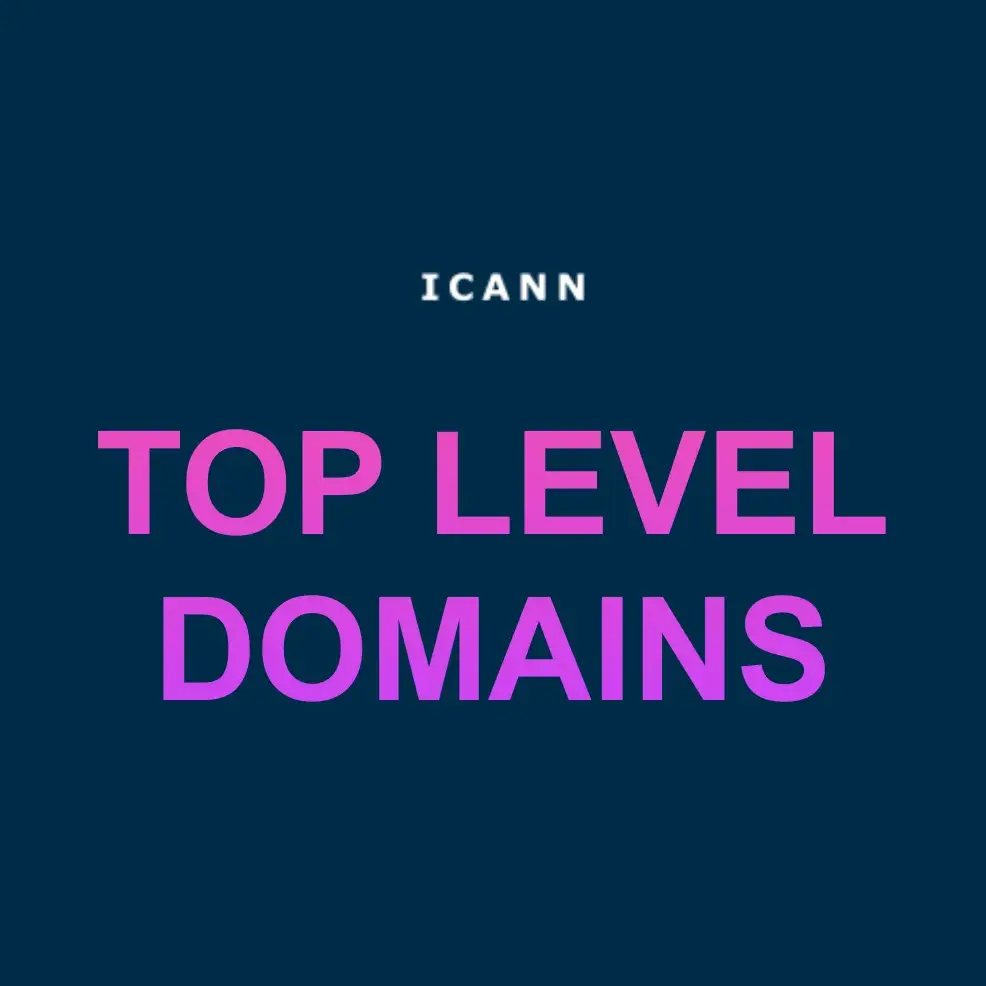 Das Bild zeigt auf schwarzem Grund nur Text: "ICANN" und "Top Level Domains".
